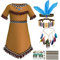 Tacobear Indianer Kostüm Kinder Mädchen mit Indianer Kopfschmuck Feder Stirnband Haarschmuck Choker Halskette Tattoo Indianer Kleid für Karneval Fasching Halloween Party Cosplay (140, 7-8 Jahre)