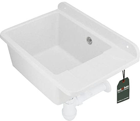 KOTARBAU® Lavandino in polistirolo, 50,5 x 34,5 x 18,5 cm, bianco con tappo, sifone e kit di montaggio per lavanderia, lavandino a mano, lavandino a mano, con scarico e viti