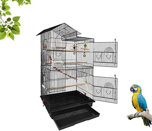 ACXIN Grande cage à oiseaux avec jouets pour oiseaux - Cage à oiseaux - Cage à perruche - Cage à rats - Cage à perroquet avec poteaux en bois - 46 x 35,5 x 99 cm