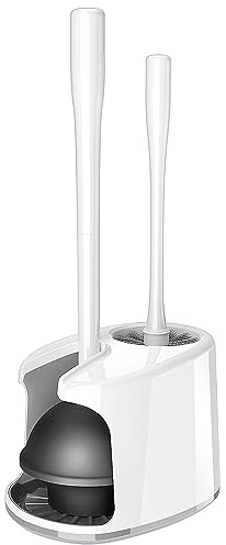 MR.SIGA Toilet Plunger and Bowl Brush with Holder, Heavy Duty Toilet Brush and Plunger Set for Bathroom Cleaning, White, 1 Set