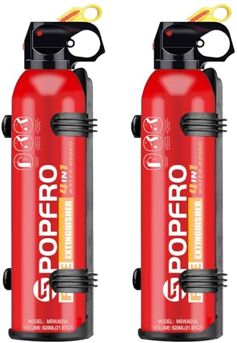 POPFRO Portable Fire Extinguisher | 4-in-1 Small Fire Extinguisher for Home, Garage, Kitchen, Car | For Electric, Textile and Grease Fires | Non-Toxic, Easy Clean | Wall Mount Incl (2PK)