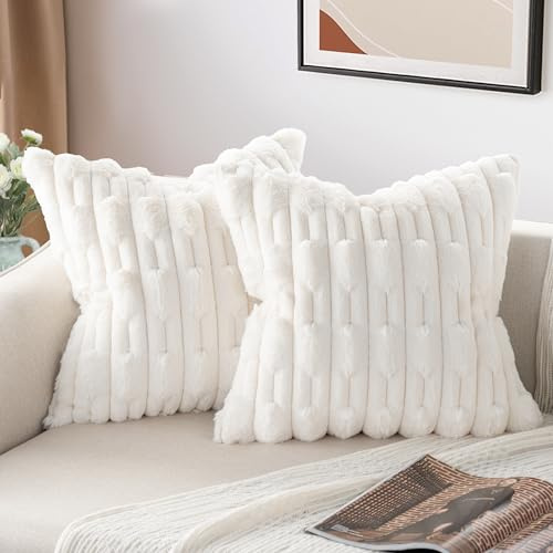 ZWJD Juego de 2 Fundas Cojines Crema 45x45 Fundas de cojín de Felpa de Piel Sintética Suaves Cojines Sofa Mullidos Decoración de Cojines Modernos para Sala de Estar Sofá Dormitorio del Coche