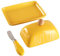 Porcelain Butter Dish with Lid & Knife, Covered Butter Container with Handle Design for Countertop,Yellow