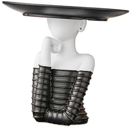 perfk Estatua de Mujer con Bandeja para Guardar Llaves, decoración Moderna, artesanía, Regalo de inauguración de la casa, Figura de Resina para la Entrada, Blanco Negro