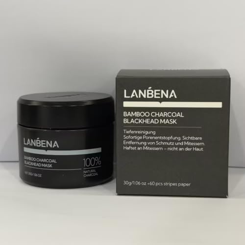 LANBENA Bamboo Charcoal Pore Strips（30g/1.06 Oz）, 60 pcs Nose Strip with Blackhead Remover, Black HeadRemover for Face, Blackhead Re mover Kit, NoseStrips forBlackheads