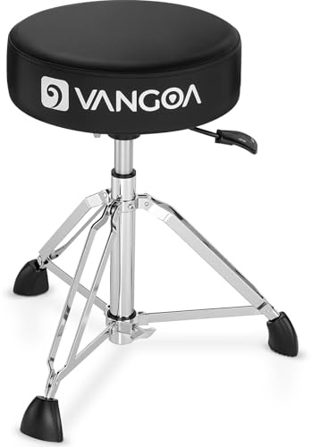 Vangoa Drum Throne VDT20 - Silla de tambor redonda, asiento de tambor grueso acolchado ajustable con patas antideslizantes y de doble refuerzo, color negro