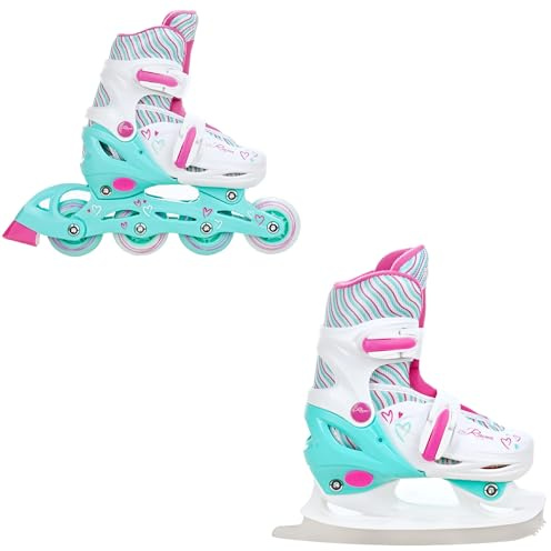 RAVEN 2in1 Schlittschuhe Inline Skates Inliner für Kinder Mädchen verstellbar (Loret Mint/Pink, 34-37 (21,5cm-24cm))