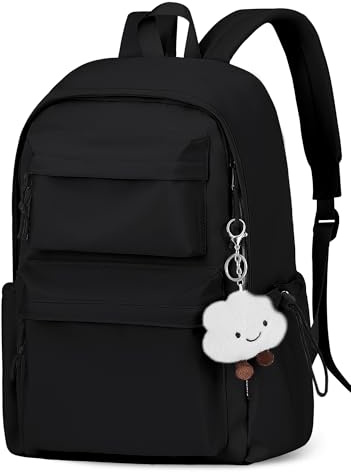 BECOJADDE Backpack Womens School Bag Girls, Fits 15.6’’ Laptop, Lightweight, Water-Resistant, Large Capacity Rucksack with Anti-Theft Pocket, Ideal for School College Travel Work Black