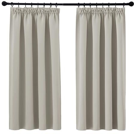 PONY DANCE Blackout Pencil Pleat Curtains, Natural, W42 x L54, 2 Panels | Thermal Insulated Curtains with Noise Reducing & Privacy, Luxury Soft Window Treatment for Bedroom, Living Room & Kitchen