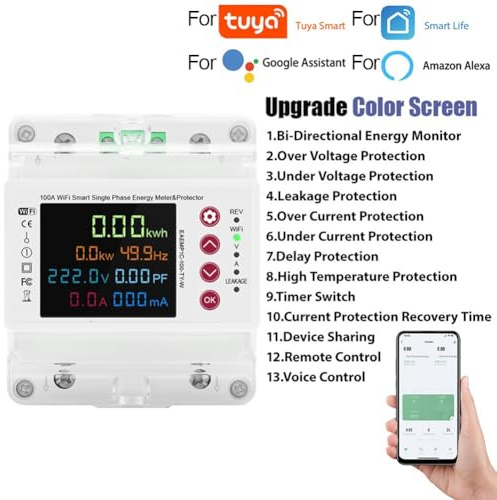 WiFi per contatore di energia intelligente per protezione di tensione con impostazioni di corrente e ritardo personalizzabili