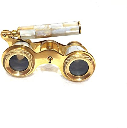 RK NAUTICAL INSTRUMENT Vintage Opera Glasses, Mother of Pearl and Gold-Tone Finish, Folding Lorgnette Style