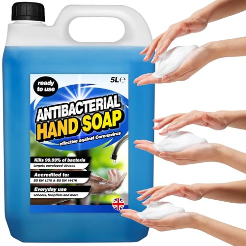 5 Litre Ready To Use Antibacterial Hand Soap Hydrates & Softens Non-Sticky Liquid Hand Wash For Home, School & Workplace (1)