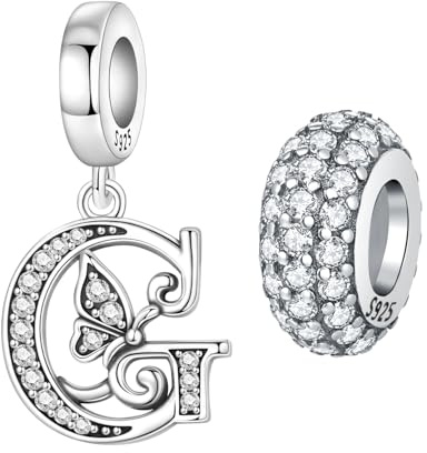 2 ciondoli a forma di lettera, in argento, con alfabeto, per bracciali, ciondoli, gioielli, bracciali europei, collane, gioielli regalo per donne, Universal Kompatibilität Charms, Argento (G Abito)