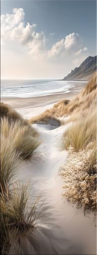 artissimo Glasbild 30x80 cm Bild Strand Blick aufs Meer AG5725A – Meerbild aus Glas, maritimes Wandbild hochkant