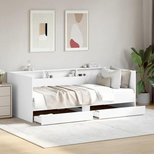 Emmtore Sofá Cama con cajones sin colchón Blanco 90x190 cm