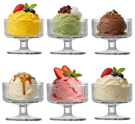 MYKAGS Set of 6 Glass Dessert Bowls, 180ML, Dessert Glasses Ice Cream Bowls Modern Glass Salad Bowl Stacking Glass Bowls for Parties and Gatherings