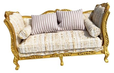 QUILSTM Mobilier Miniature pour Maison de poupée à l'échelle 1/12 : Un canapé Attrayant pour Ajouter du Charme à la Chambre au Balcon de Votre Maison de , Or , Canapé Double