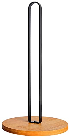 Tonale - Portarotolo da cucina, in acciaio inox, con base rotonda antiscivolo in legno, per cucina e tavolo da pranzo, per tutti i rotoli da cucina standard