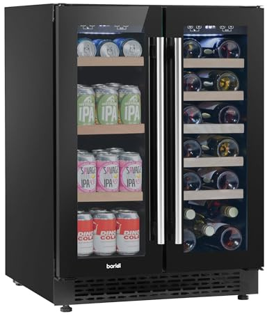 Baridi 60cm Dual Zone Wine Cooler and Drinks Fridge 40 Bottle/120 Can Built-In Under Counter/Freestanding Glass Fronted Bar Drinks Fridge Chiller - DH96