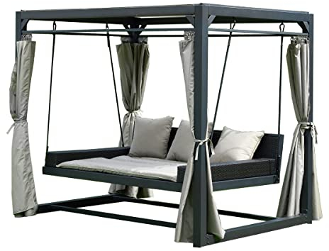 Luxus XXL Pavillon mit Polster Gartenliege Doppelliege Sonneninsel Sonnenliege Sonnenschutz Windschutz Pavillion Terrasse Gartenpavillon Stahl anthrazit 180 x 236 x 210 cm