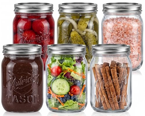 Nutrichef Set 6 Barattoli Vetro Con Coperchio 470 ml, Barattolo Vetro, Contenitore Miele per Marmellata, Fiocchi d’avena, Gelatina, Miele, Candele e Fai-Da-Te