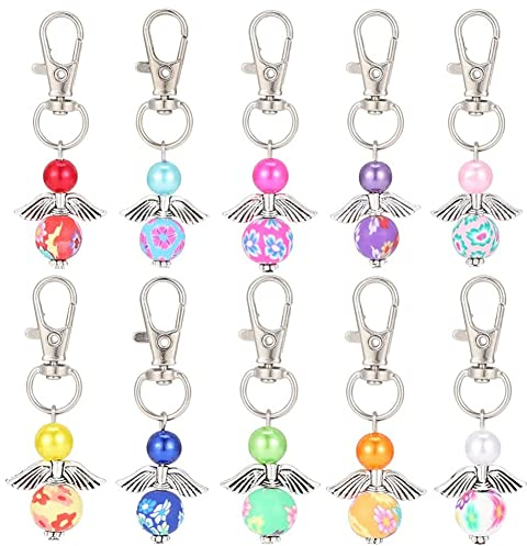TTBDDM 10 Stücke Anhänger Weihnachten Kommunion, Engel Schlüsselbund, Gastgeschenk Schlüsselanhänger, Engelanhänger, für DIY Hochzeit Taufe Party Schmuck Halskette Handwerk (Zufälliger Stil)