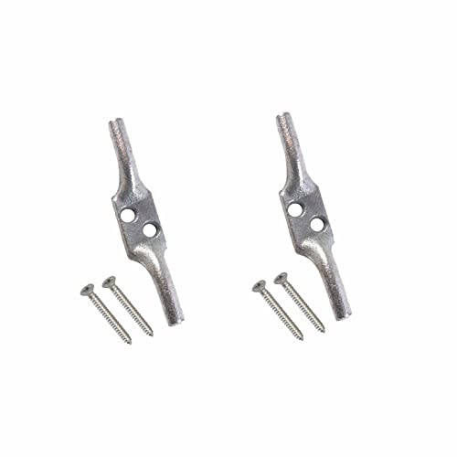 SUL Galvanised Cleat Hook 100mm (4 inch) - Heavy Duty for Rope, Cord, Flagpole, Trailer, Roman Blind, Washing Line - With Screws (2 Pack)