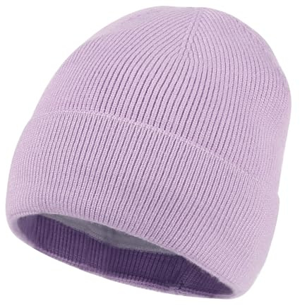 HH HOFNEN Beanie Hat for Women Men Winter Knit Hat Fleece Lined Skull Cap Cuffed Ski Cap Purple