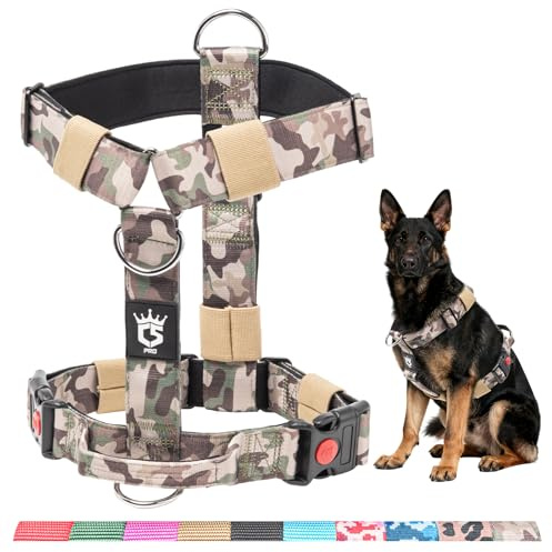 TSPRO Premium ultraresistant inget drag hundsele för medelstora till stora hundar, kraftig, justerbar med snabbspänne och vadderat handtag, för promenader, vandring, löpning (militärgrön L)