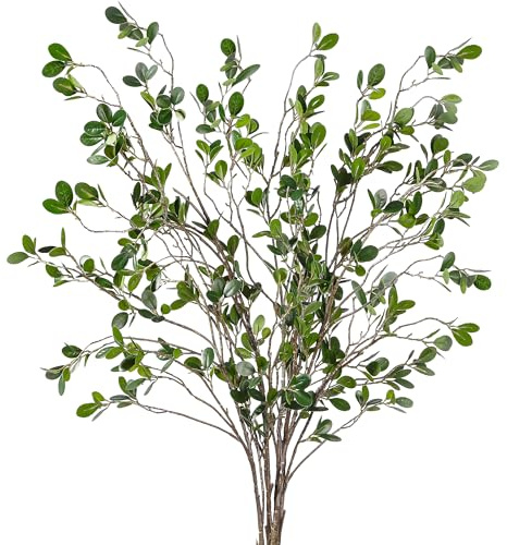 Sggvecsy 43’’ 5Pcs Artificial Ficus Branches Faux Leaf Spray Green Eucalyptus Branches Artificial Greenery Stems Fake Ficus Twig Plants for Home Office Wedding Vase Filler Shop Decoration