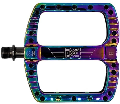 PDX G11 Mountain Bike Pedal MTB Pedal Large Concave Platform Machined Aluminum Polished Bicycle Non-Slip Pedals 9/16 Chromoly Spindle Smooth Ball Bearings (oilslick)