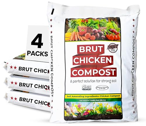 Brut Organic Chicken Compost 1 Cubic ft Nutrient Rich Fertilizer for Thriving Gardens Safe, Pure, and Effective Treatment (4 Pack)