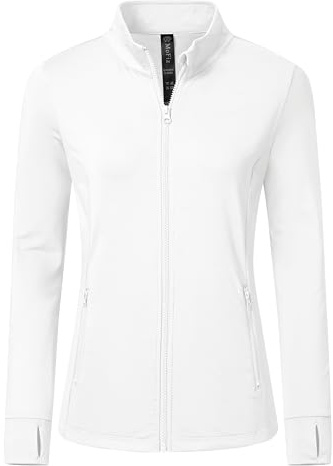 MoFiz Chaquetas Running para Mujer Cremallera Forro Polar Chaqueta Deportiva Jacket Ligera Chaqueta Termica Transpirable Blanco M