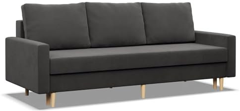 Mebligo - Sofa Mit Schlaffunktion und Bettkasten Blank, 3 Sitzer 212 cm Breit, Schlafsofa Mit Bonellfederkern im Sitz, Ausziehbares Couch auf Holzfüßen, Wohnzimmer - Grau