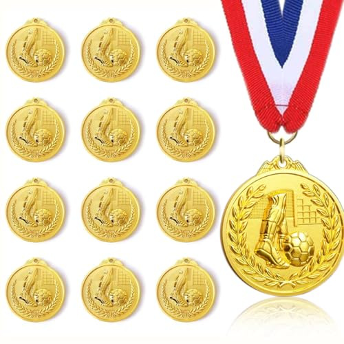 YOYEAH 12 Pezzi Medaglie di Calcio Compleanno dei Bambini, Medaglie Bambini, Medaglie d'oro Bambini Metallo per Festival Sportivi e Giochi di Calcio, Regali di Compleanno di Calcio