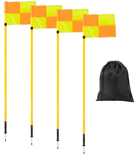 Desyeryamimi Soccer Corner Flags Set of 4 for Soccer Field, Adjustable Spring Loaded Soccer Flags Agility Training Poles Soccer Sticks, Speed and Agility Training Equipment with Storage Bag-5FT