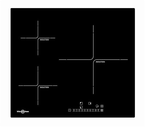 Vitrokitchen IND630N - Placa de Inducción, Zona EXTRA GRANDE 32cm, 3 zonas, 9 Niveles de Potencia, Indicador Calor Residual, Bloqueo de Seguridad Niños.