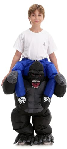 Inflatable Gorilla Costume Kids Boys Girls, Blow up Ride on Animal Cosplay Teen, Riding Halloween Rider Clothes Child Black
