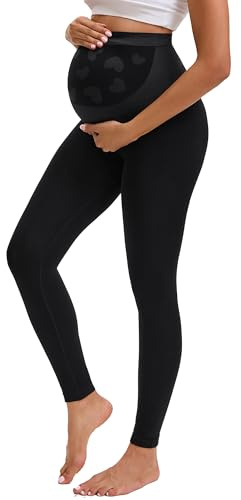 INNERSY Black Maternity Pants Over Bump Pregnancy Leggings Belly Support Activewear Workout Leggings (XL, Black)
