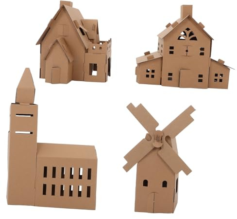 ERINGOGO Kit de Maison en Papier Soi-même pour Garçon et Filles, 4 Sets, Modèle à Colorier et Assembler, Valeur Éducative et Exploration Créative en Activités Scolaires