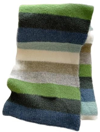 Kashmirscarf， 160 * 20 cm blå beige söt regnbågsrandig ullhalsduk vinterhalsduk(Green)