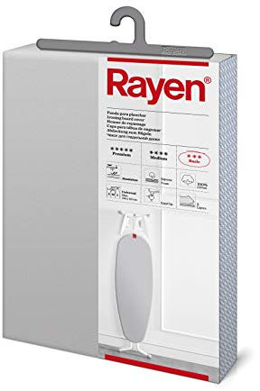 Rayen | Funda Tabla de Planchar Universal | Funda de Planchar Ajuste EasyClip | 2 capas: Espuma y tejido 100% Algodón | Calidad Aluminio | Gama Basic | Medida: 130 x 47 cm | Gris