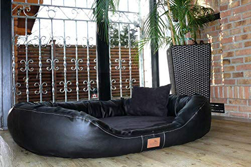 tierlando® Orthopädisches Hundebett Lennart VIP mit Visco-Plus-Matratze und pflegeleichhtem Kunstleder-Velours-Bezug | Größe: 140x105cm | Farbe: 03 Schwarz