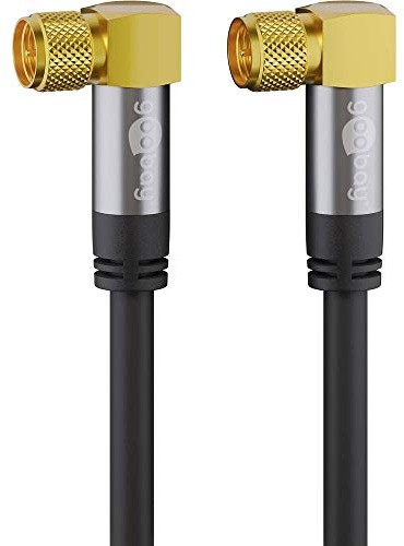 Goobay 70584 5 m satellitkabel med 90 graders vinklad F-kontakt för DVB-S-mottagare, 75 ohm, kabelinternet modem, router svart