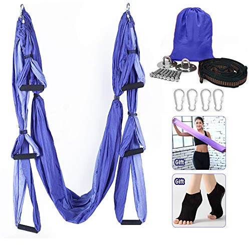 Yoga-Hängematte, Aerial Yoga Swing Set, Ultra Strong Antigravity Yoga Hängematte/Schling/Inversionswerkzeug für Fitnessstudio Zuhause Fitness (Hellviolett & Dunkelviolett)