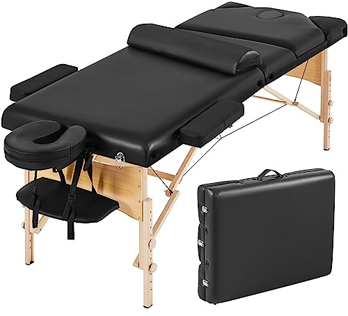 Yaheetech Massage Tables Portable Lash Bed Foldable Massage Wide Tattoo Table with Bolster & Carrying Bag Beauty Facial Black
