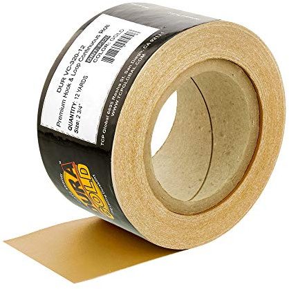 Dura-Gold Premium - 320 Grit Gold - Hook & Loop Backing Longboard Continuous Sandpaper Roll, 2-3/4 Wide, 12 Yards Long - For Automotive & Woodworking Air File Long Board Sanders, Hand Sanding Blocks
