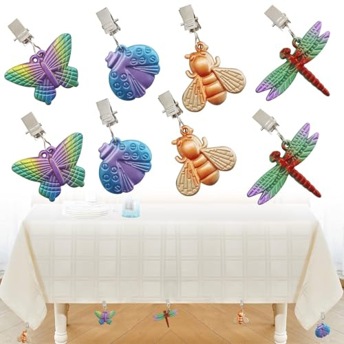 Clip per Tovaglie, Fermatovaglia Esterno, Tablecloth Clips,Peso Tovaglia in Acciaio Inossidabile, Pesi Tovaglie Clip in Acciaio, Pesi per Tovaglia Argento, per Outdoor Picnic Party , 8 unità(colore)