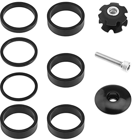 eMagTech Set di 10 pezzi distanziatori per bicicletta con vite sterzo e artiglio, adatto per forcella anteriore da 28,6 mm, colore nero