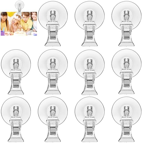 Havacue 12 Pièces Ventouse Pince, Transparent avec Clip et Crochet pour Ticket de Stationnement, Aquarium, Fenêtre, Verre